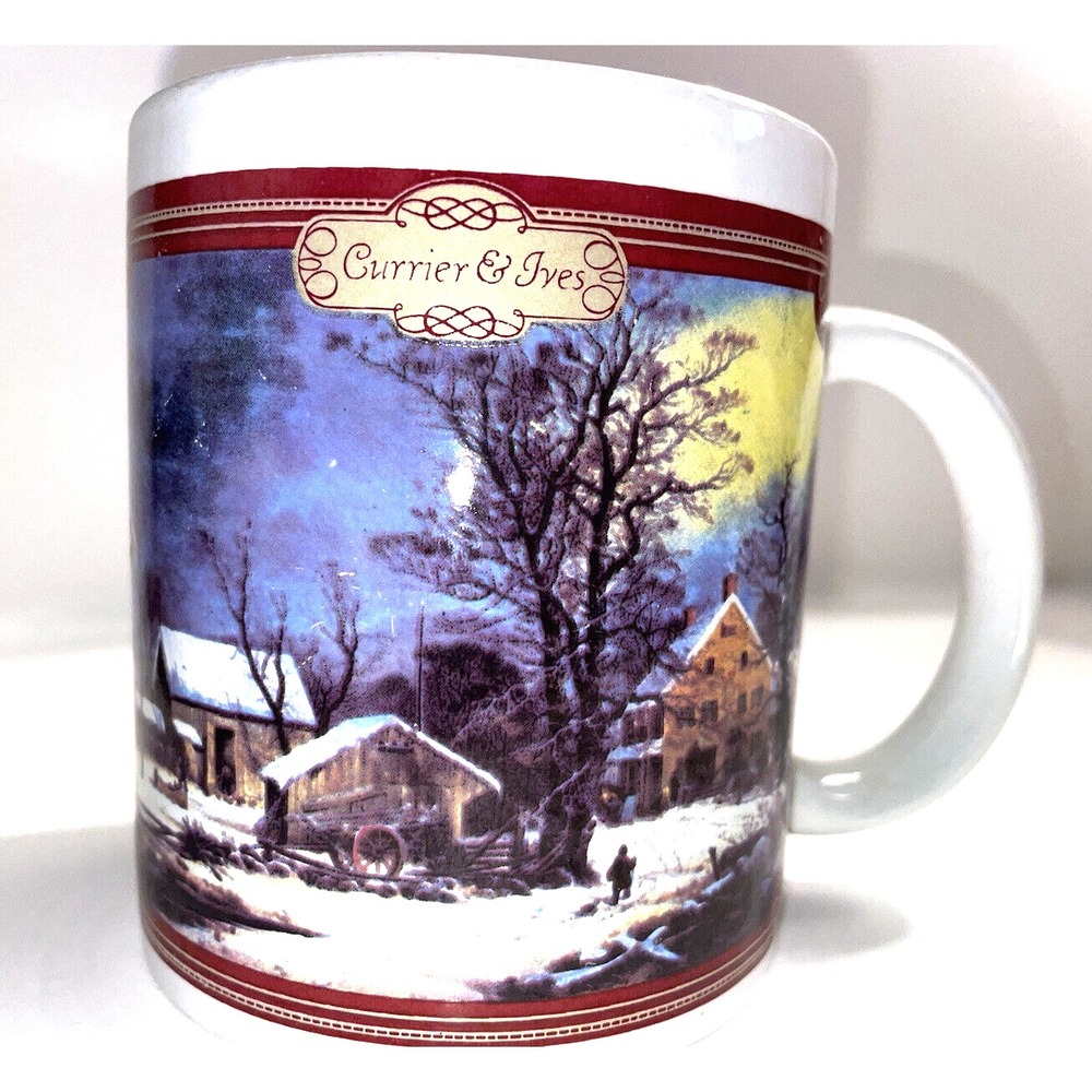 Currier & Ives Coffee Mug Winter Farm Scene Houston Harvest Gift Productions LLC